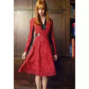 Nanette Lepore Womens Size 0 Pink Black Leopard Print Silk Leather Trim Dress